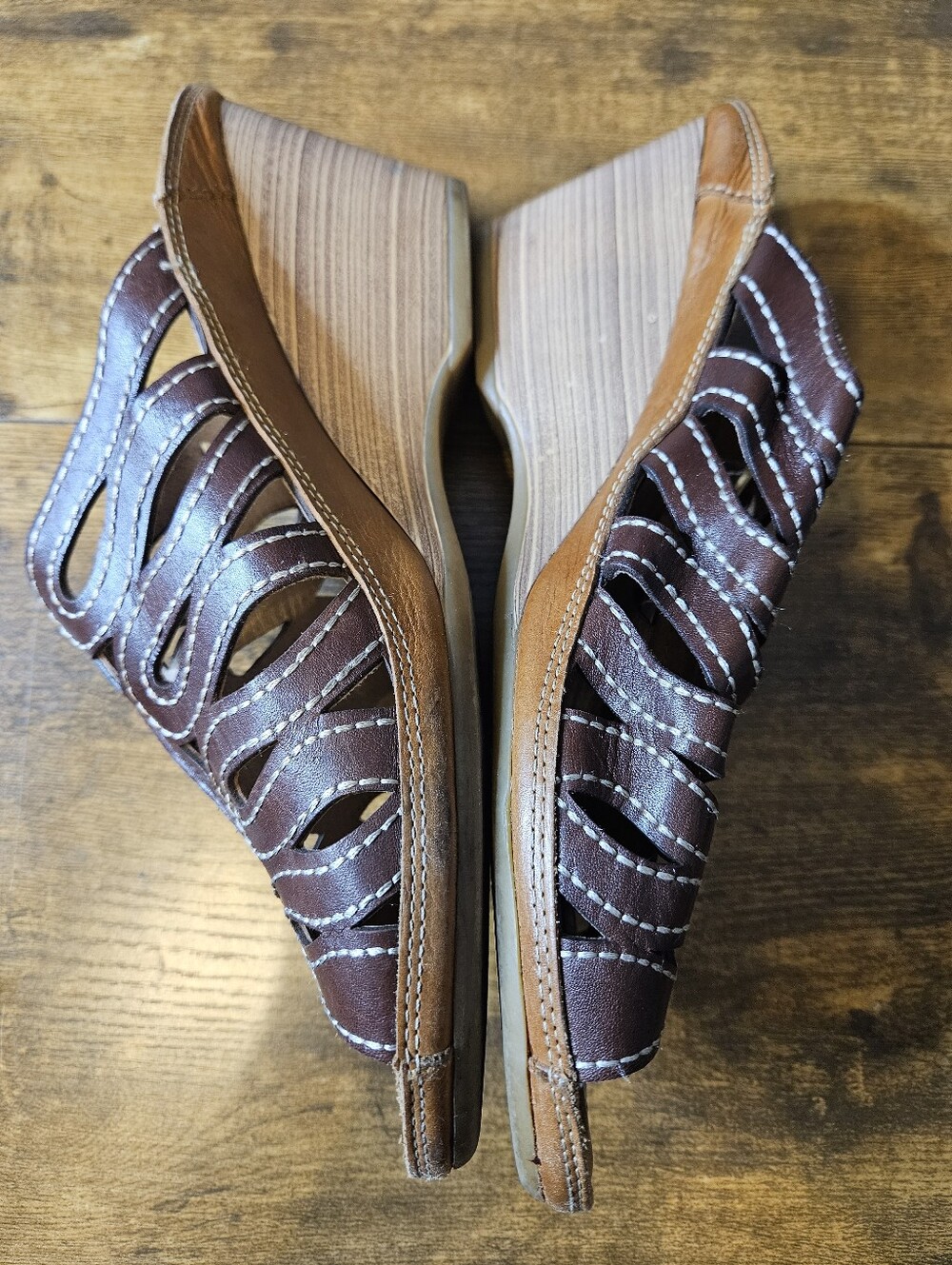 Vintage Pikolinos Capri Brown Cut Out Wedge Sandals 41 10.5-11  W8F-0725 Leather - Picture 2 of 7